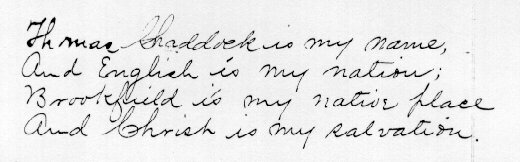 Thomas Chaddock's handwriting
